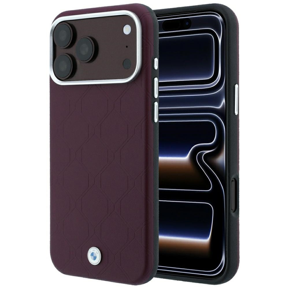 Dėklas BMW Sign Deboss Quilted Metal Logo MagSafe, skirtas iPhone 18 Pro Max / 17 Pro Max - Bordo -- iPhone 18 Pro Max /...