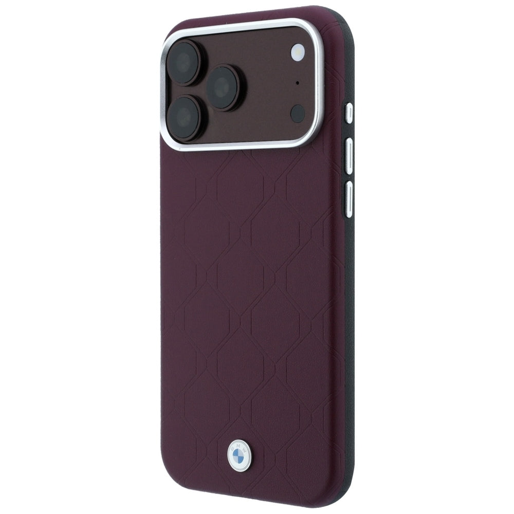 Dėklas BMW Sign Deboss Quilted Metal Logo MagSafe, skirtas iPhone 18 Pro Max / 17 Pro Max - Bordo -- iPhone 18 Pro Max /...