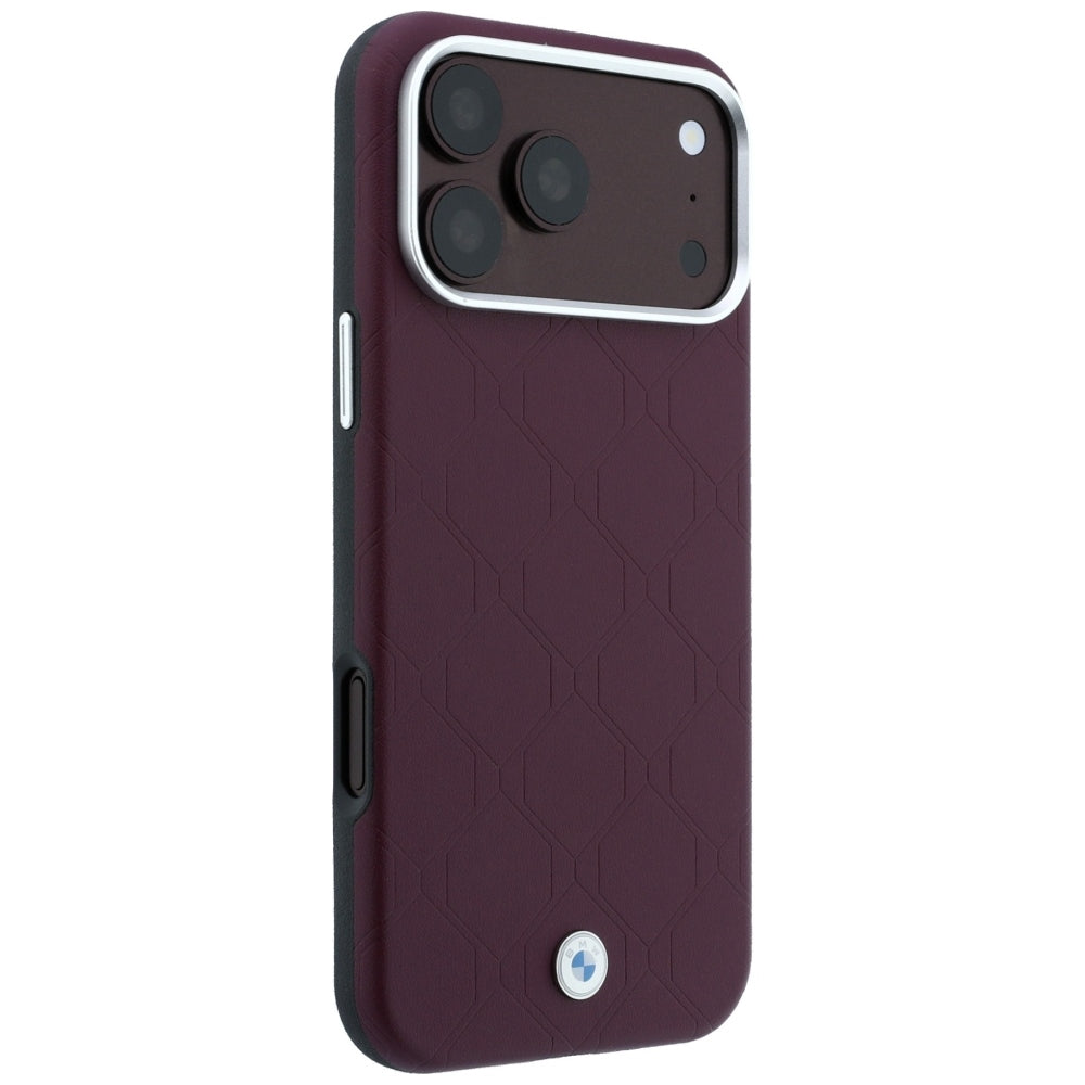 Dėklas BMW Sign Deboss Quilted Metal Logo MagSafe, skirtas iPhone 18 Pro Max / 17 Pro Max - Bordo -- iPhone 18 Pro Max /...