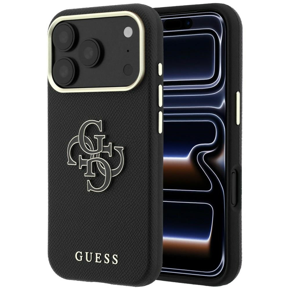 Dėklas Guess Grained & Big Resin Logo, skirtas iPhone 18 Pro / 17 Pro - Juoda -- iPhone 18 Pro / iPhone 17 Pro