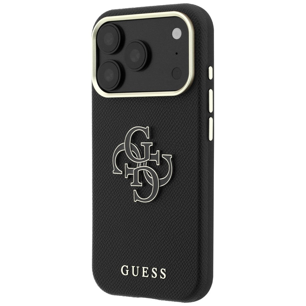 Dėklas Guess Grained & Big Resin Logo, skirtas iPhone 18 Pro / 17 Pro - Juoda -- iPhone 18 Pro / iPhone 17 Pro