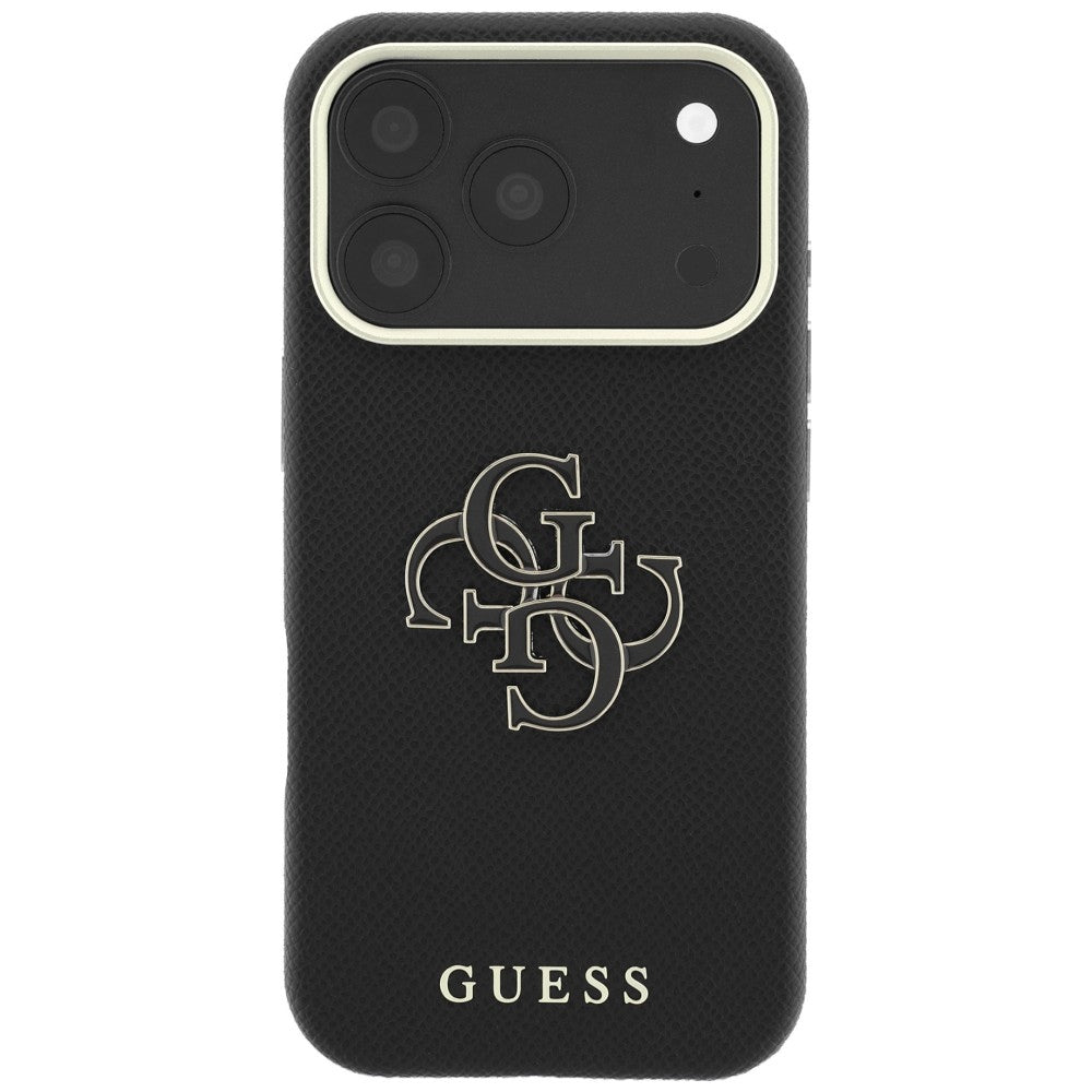Dėklas Guess Grained & Big Resin Logo, skirtas iPhone 18 Pro / 17 Pro - Juoda -- iPhone 18 Pro / iPhone 17 Pro