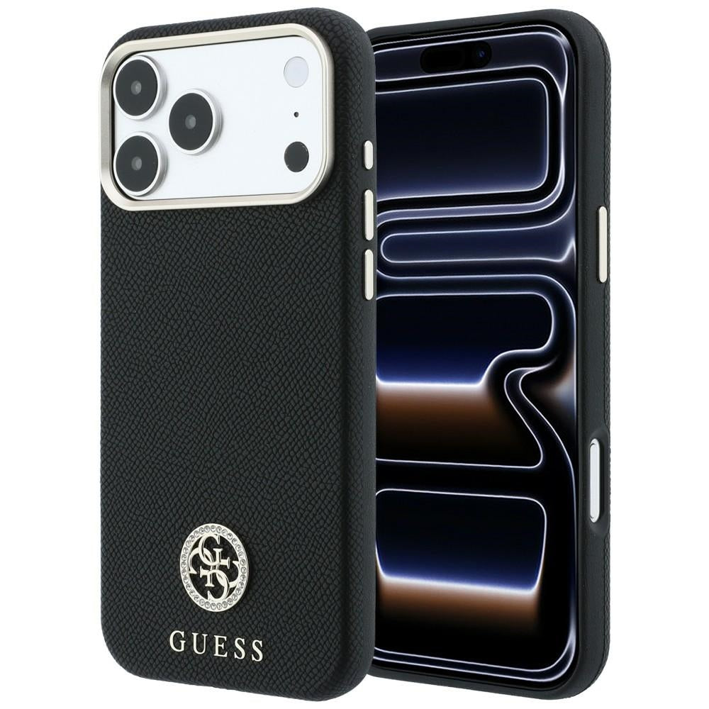 Dėklas Guess Grained Round Strass Logo MagSafe, skirtas iPhone 18 Pro / 17 Pro - Juoda -- iPhone 18 Pro / iPhone 17 Pro