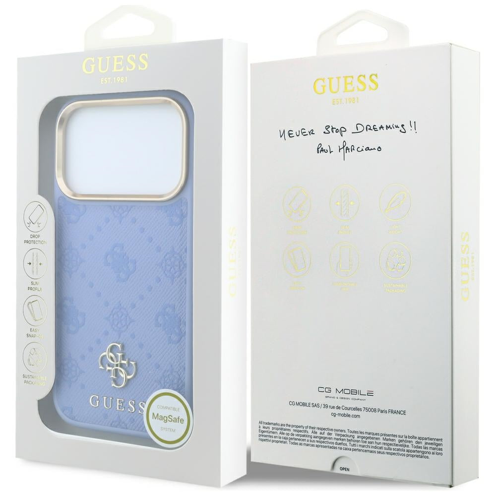 Dėklas Guess Peony 4G Small Logo MagSafe telefonui iPhone 18 Pro / 17 Pro - Šviesiai mėlynas -- iPhone 18 Pro / iPhone 17 Pro