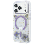 Dėklas Guess Resin Flowers Glitter MagSafe telefonui iPhone 18 Pro / 17 Pro - violetinis -- iPhone 18 Pro / iPhone 17 Pro