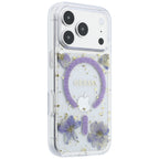 Dėklas Guess Resin Flowers Glitter MagSafe telefonui iPhone 18 Pro / 17 Pro - violetinis -- iPhone 18 Pro / iPhone 17 Pro