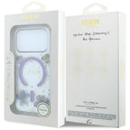 Dėklas Guess Resin Flowers Glitter MagSafe telefonui iPhone 18 Pro / 17 Pro - violetinis -- iPhone 18 Pro / iPhone 17 Pro
