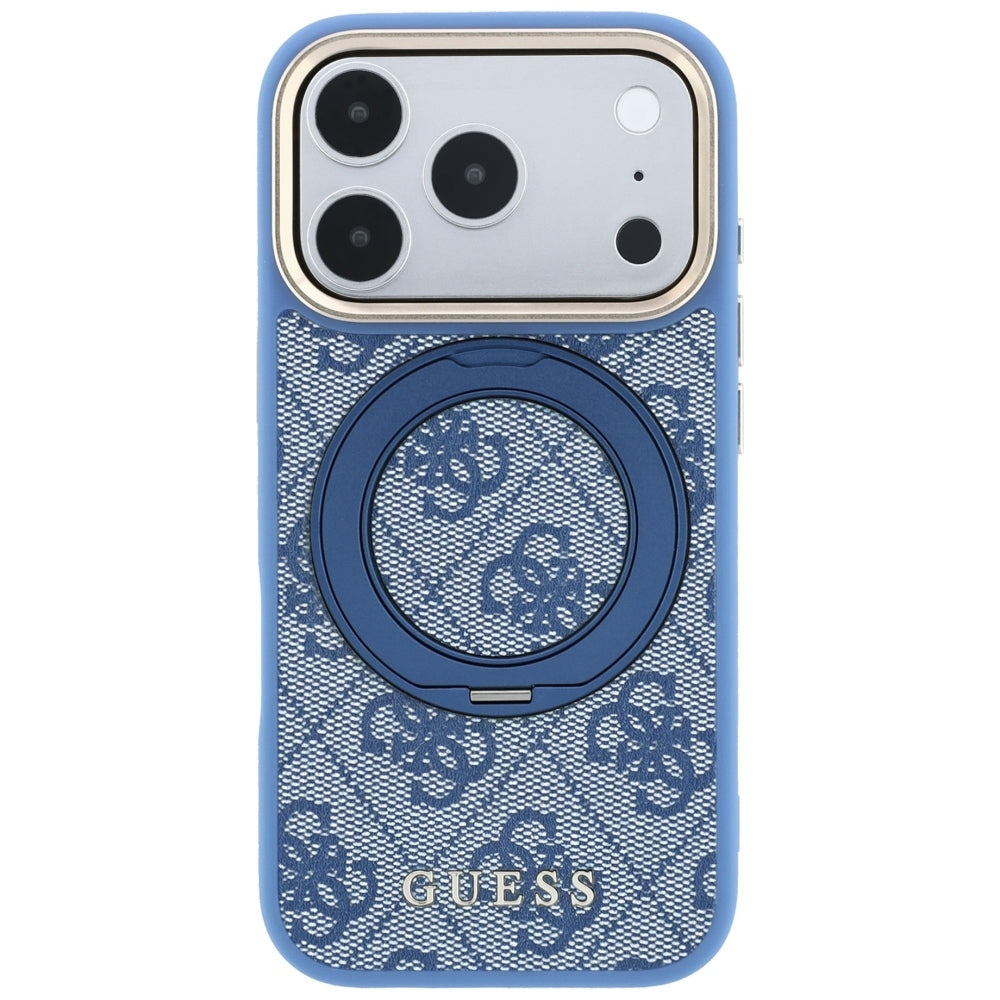 Dėklas Guess Ring Stand 360 4G Classic Logo MagSafe telefonui iPhone 18 Pro / 17 Pro - mėlynas -- iPhone 18 Pro / iPhone...