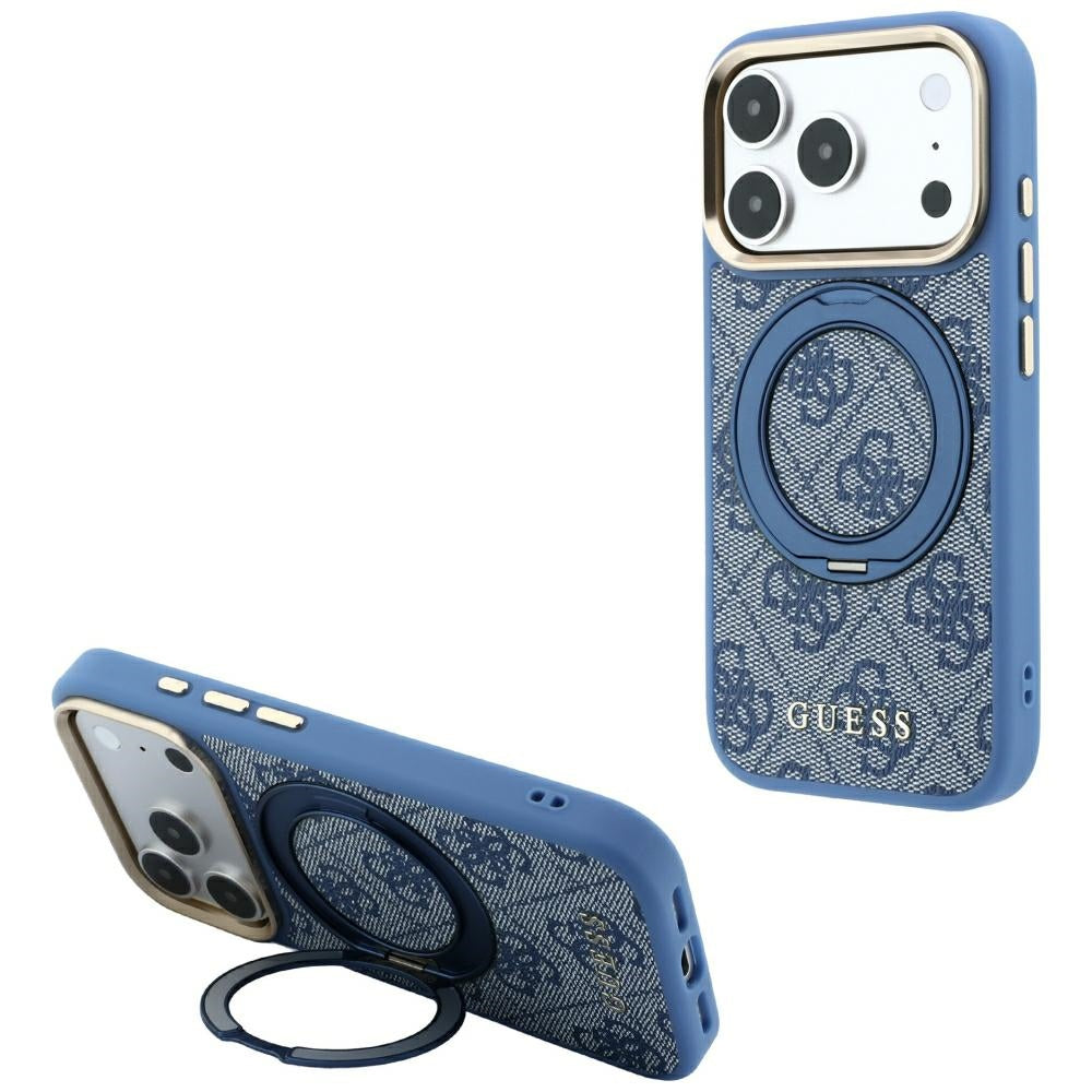 Dėklas Guess Ring Stand 360 4G Classic Logo MagSafe telefonams iPhone 18 Pro Max / 17 Pro Max - Mėlynas -- iPhone 18 Pro...
