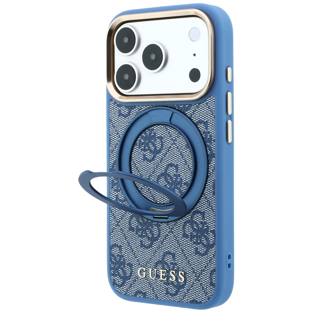 Dėklas Guess Ring Stand 360 4G Classic Logo MagSafe telefonams iPhone 18 Pro Max / 17 Pro Max - Mėlynas -- iPhone 18 Pro...