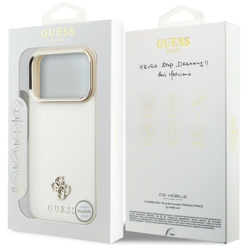 Dėklas Guess Saffiano Small 4G & Classic Logo MagSafe telefonams iPhone 18 Pro / 17 Pro - Smėlinis -- iPhone 18 Pro /...