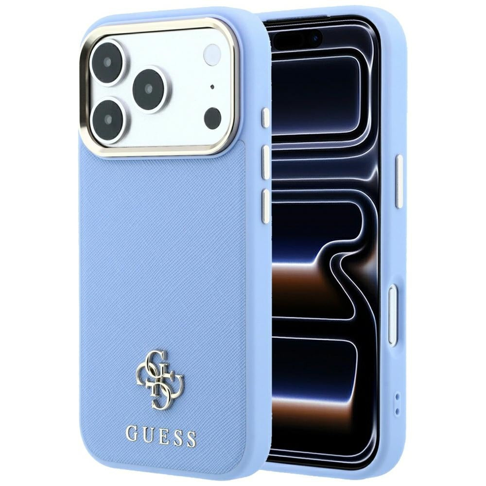 Dėklas Guess Saffiano Small 4G & Classic Logo MagSafe telefonams iPhone 18 Pro / 17 Pro - Šviesiai mėlynas -- iPhone 18...