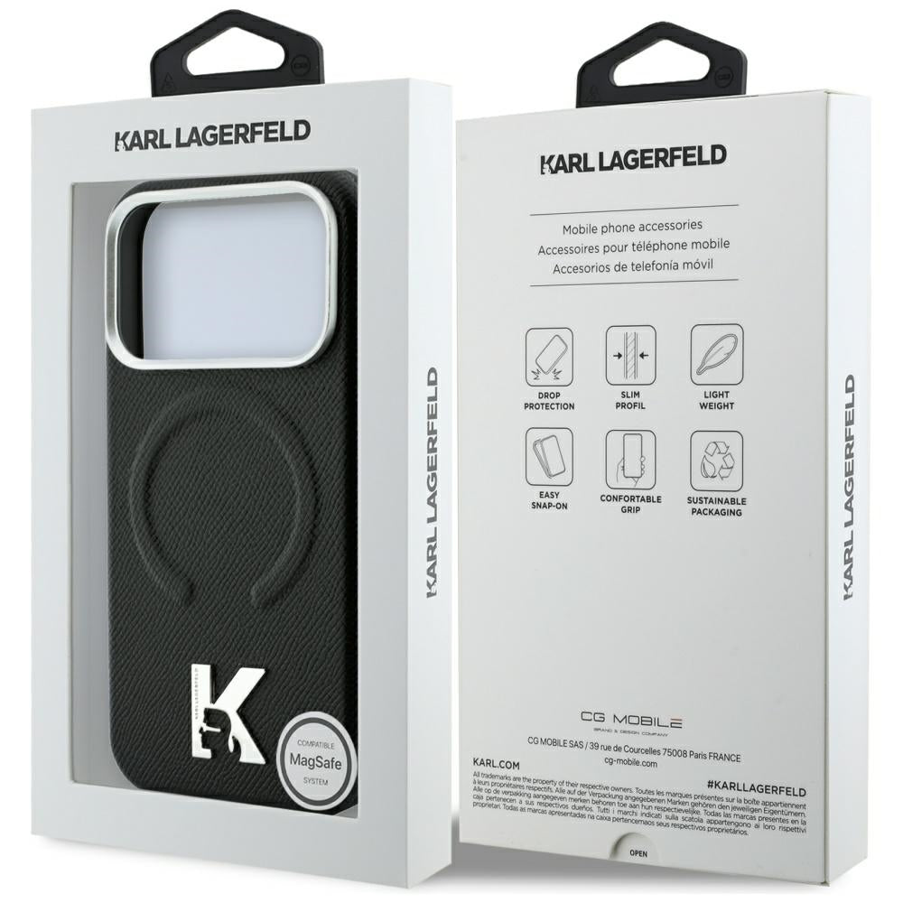 Dėklas Karl Lagerfeld Grained Embossed Ring & Kameo Logo MagSafe telefonams iPhone 18 Pro / 17 Pro - Juoda -- iPhone 18...