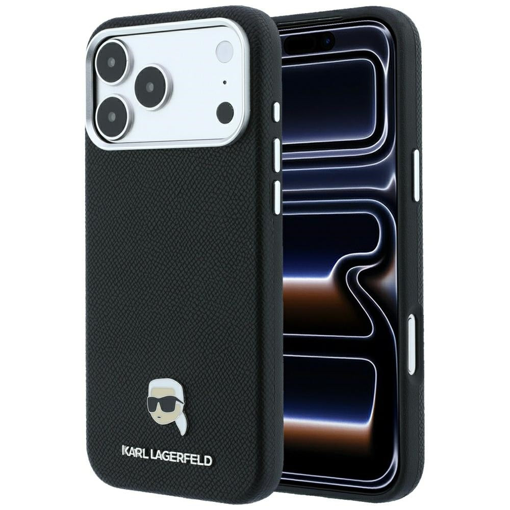 Dėklas Karl Lagerfeld Grained Karl Head Metal MagSafe telefonams iPhone 18 Pro / 17 Pro - Juoda -- iPhone 18 Pro / iPhone...