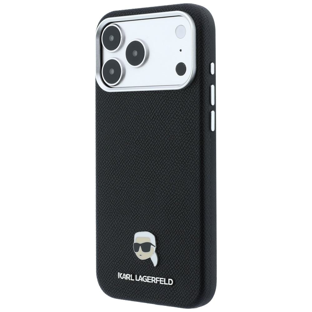 Dėklas Karl Lagerfeld Grained Karl Head Metal MagSafe telefonams iPhone 18 Pro / 17 Pro - Juoda -- iPhone 18 Pro / iPhone...