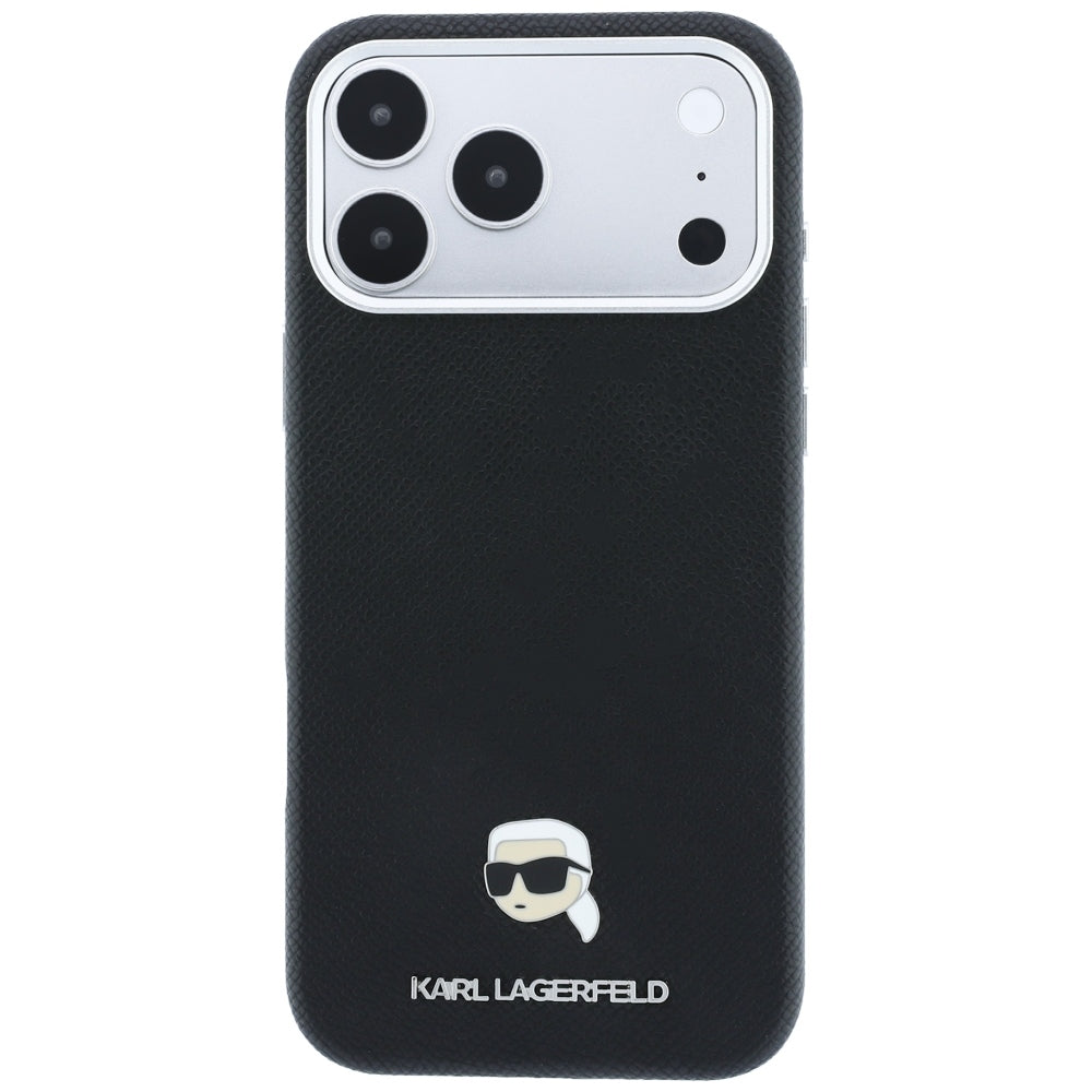 Dėklas Karl Lagerfeld Grained Karl Head Metal MagSafe telefonams iPhone 18 Pro / 17 Pro - Juoda -- iPhone 18 Pro / iPhone...