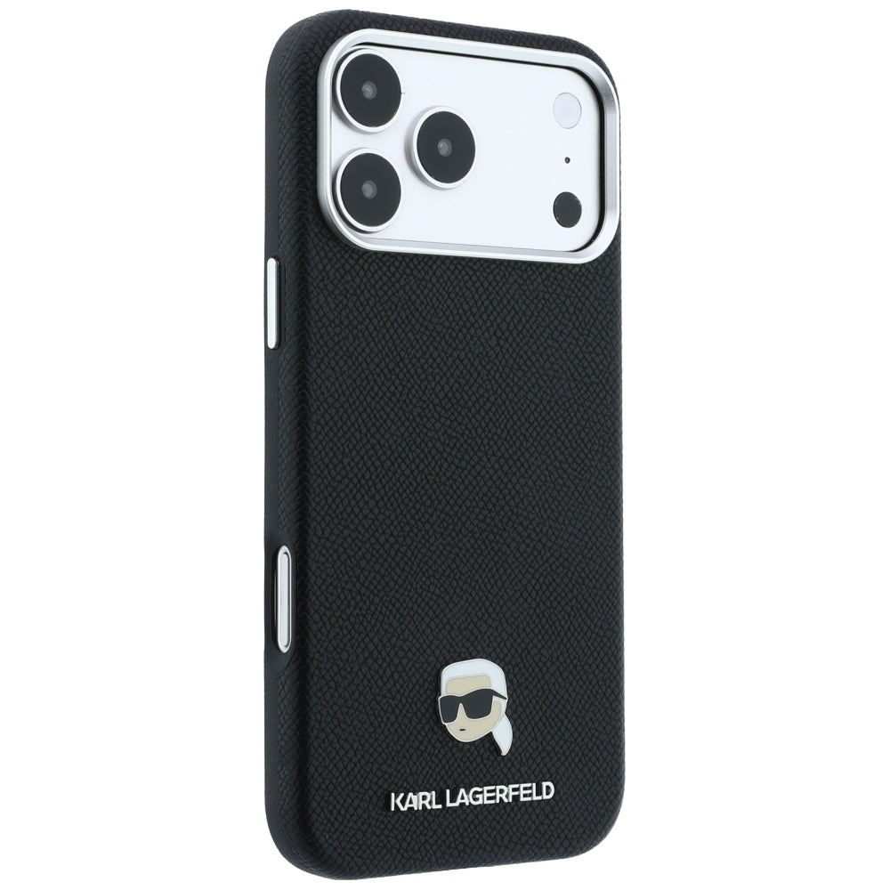Dėklas Karl Lagerfeld Grained Karl Head Metal MagSafe telefonams iPhone 18 Pro / 17 Pro - Juoda -- iPhone 18 Pro / iPhone...
