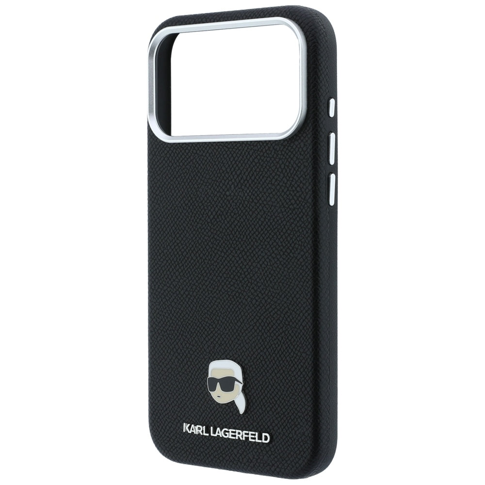 Dėklas Karl Lagerfeld Grained Karl Head Metal MagSafe telefonams iPhone 18 Pro / 17 Pro - Juoda -- iPhone 18 Pro / iPhone...