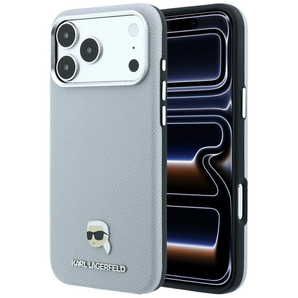 Dėklas Karl Lagerfeld Grained Karl Head Metal MagSafe telefonams iPhone 18 Pro / 17 Pro - Pilka -- iPhone 18 Pro / iPhone...