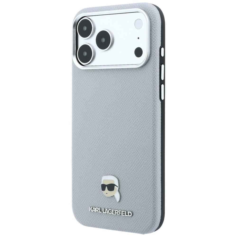 Dėklas Karl Lagerfeld Grained Karl Head Metal MagSafe telefonams iPhone 18 Pro / 17 Pro - Pilka -- iPhone 18 Pro / iPhone...
