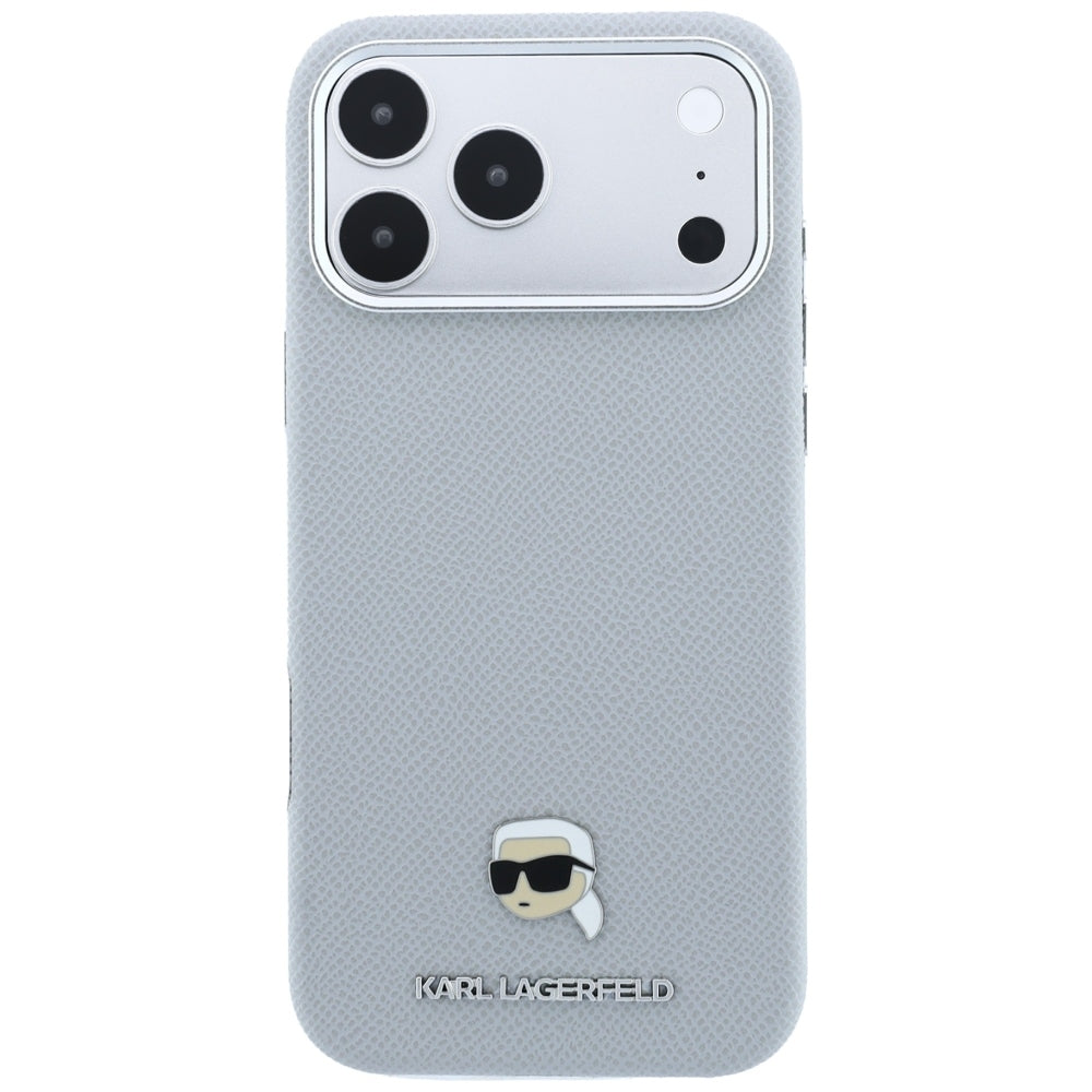 Dėklas Karl Lagerfeld Grained Karl Head Metal MagSafe telefonams iPhone 18 Pro / 17 Pro - Pilka -- iPhone 18 Pro / iPhone...