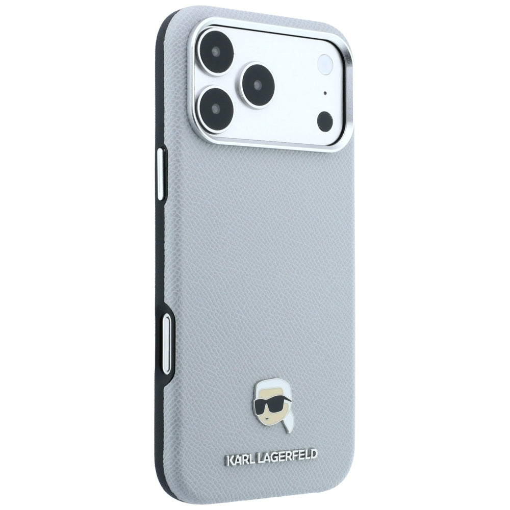 Dėklas Karl Lagerfeld Grained Karl Head Metal MagSafe telefonams iPhone 18 Pro / 17 Pro - Pilka -- iPhone 18 Pro / iPhone...