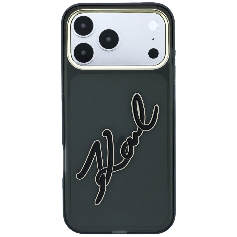 Dėklas Karl Lagerfeld IML Big Signature Resin Metal Frame telefonui iPhone 18 Pro / 17 Pro - juodas -- iPhone 18 Pro /...