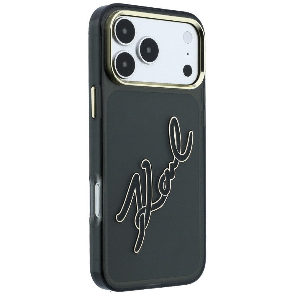 Dėklas Karl Lagerfeld IML Big Signature Resin Metal Frame telefonui iPhone 18 Pro / 17 Pro - juodas -- iPhone 18 Pro /...
