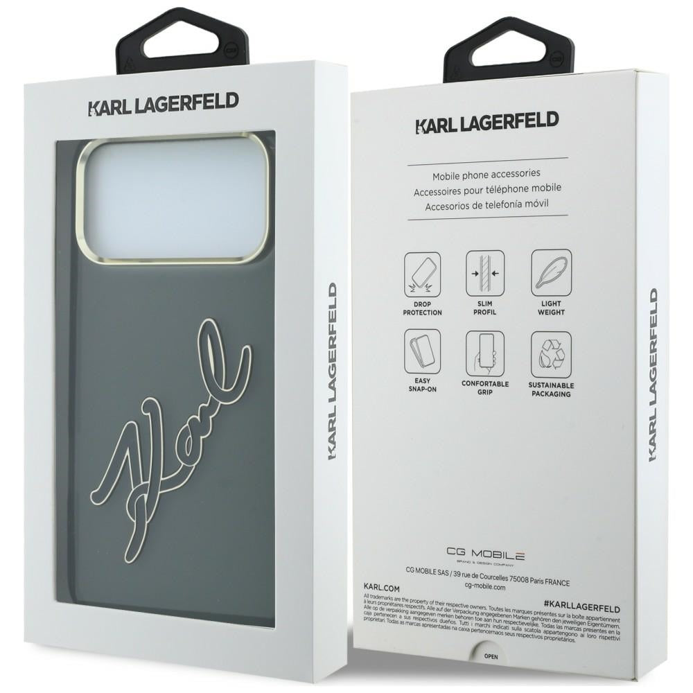 Dėklas Karl Lagerfeld IML Big Signature Resin Metal Frame telefonui iPhone 18 Pro / 17 Pro - juodas -- iPhone 18 Pro /...