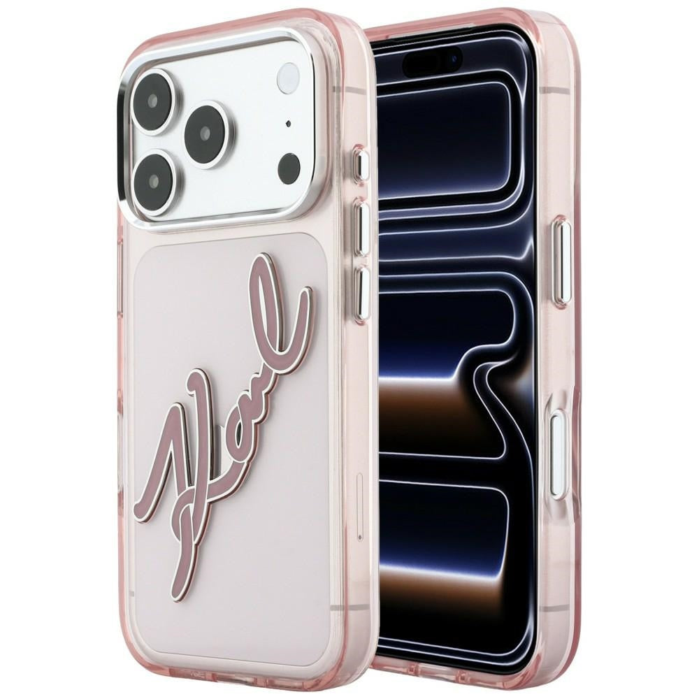 Dėklas Karl Lagerfeld IML Big Signature Resin Metal Frame telefonui iPhone 18 Pro Max / 17 Pro Max - rožinis -- iPhone 18...