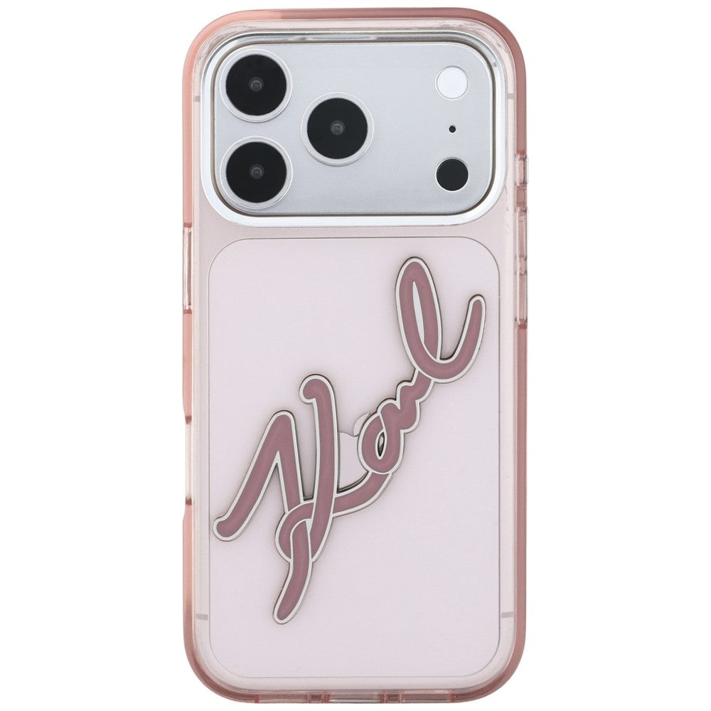 Dėklas Karl Lagerfeld IML Big Signature Resin Metal Frame telefonui iPhone 18 Pro Max / 17 Pro Max - rožinis -- iPhone 18...