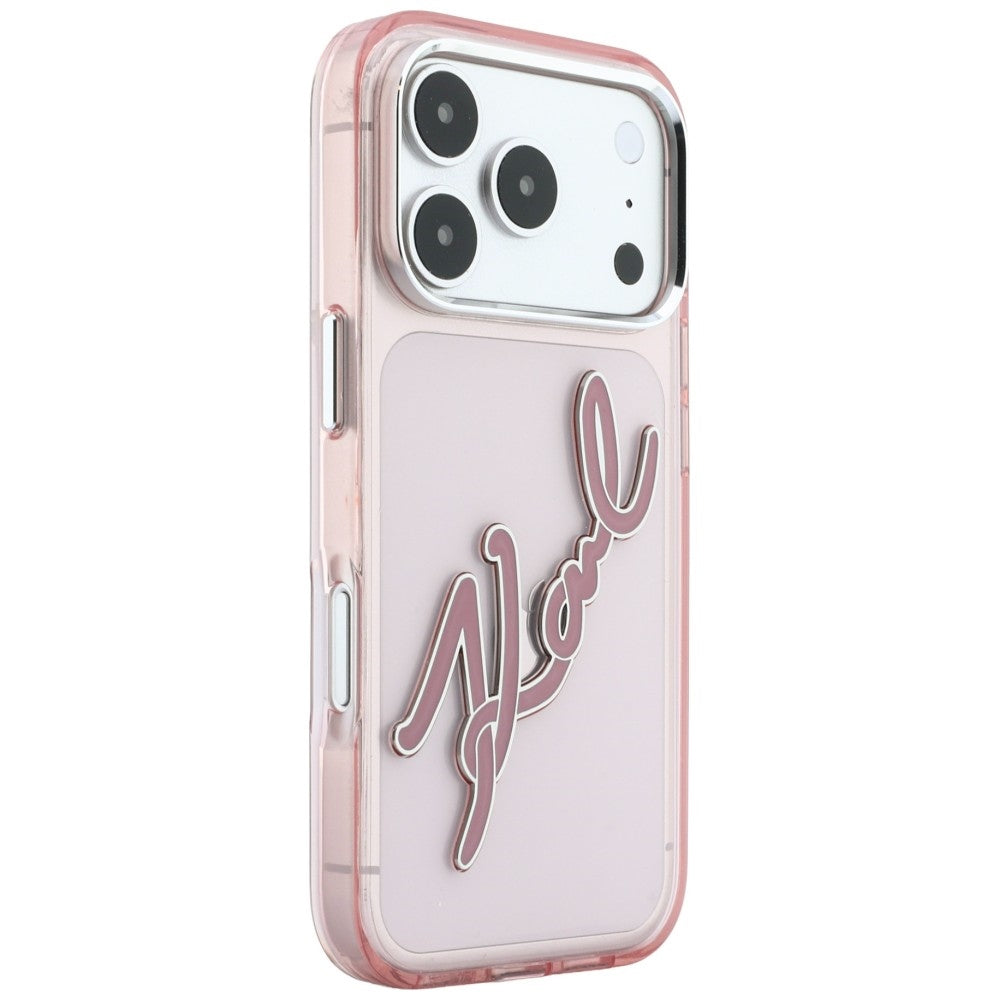 Dėklas Karl Lagerfeld IML Big Signature Resin Metal Frame telefonui iPhone 18 Pro Max / 17 Pro Max - rožinis -- iPhone 18...