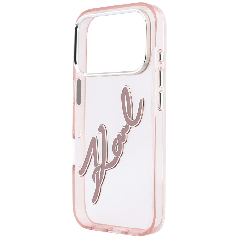 Dėklas Karl Lagerfeld IML Big Signature Resin Metal Frame telefonui iPhone 18 Pro Max / 17 Pro Max - rožinis -- iPhone 18...