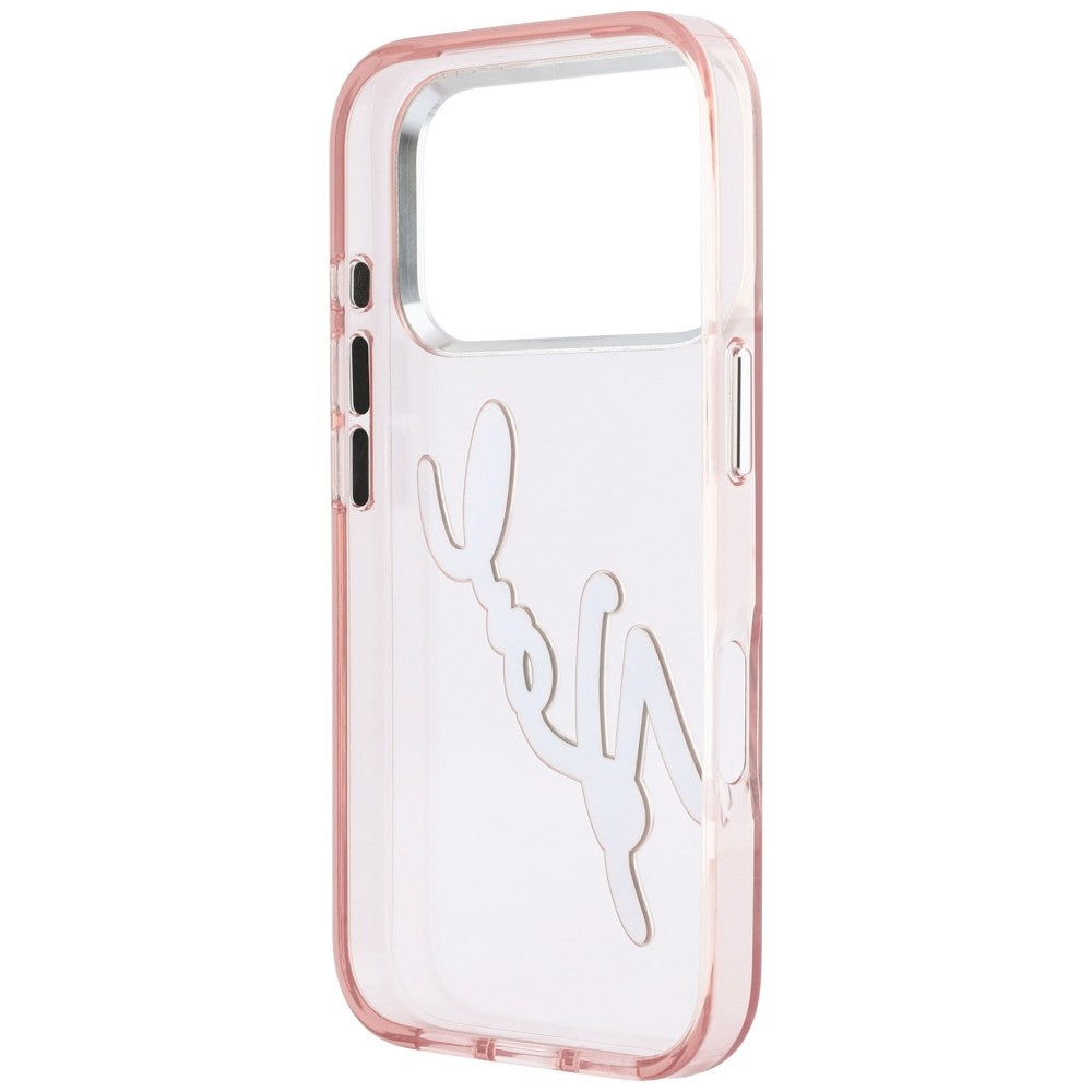 Dėklas Karl Lagerfeld IML Big Signature Resin Metal Frame telefonui iPhone 18 Pro Max / 17 Pro Max - rožinis -- iPhone 18...