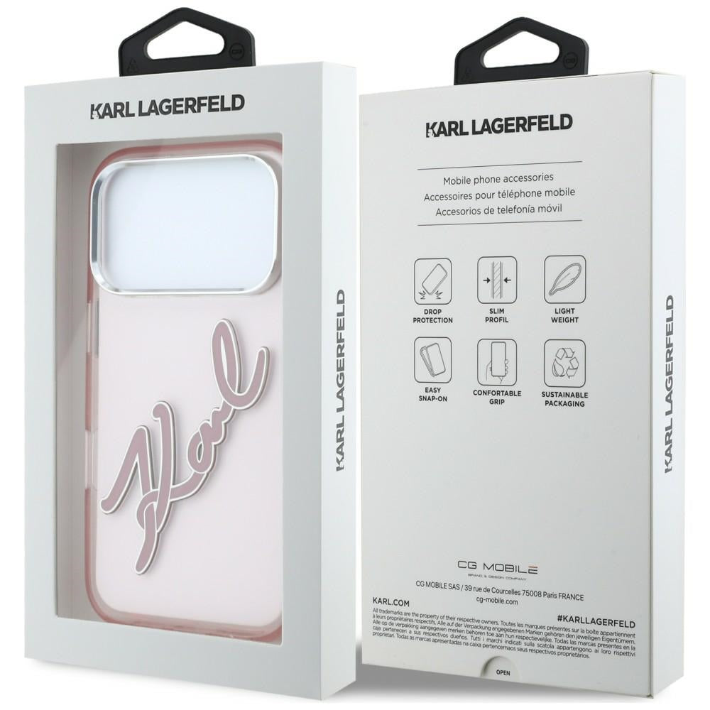 Dėklas Karl Lagerfeld IML Big Signature Resin Metal Frame telefonui iPhone 18 Pro Max / 17 Pro Max - rožinis -- iPhone 18...