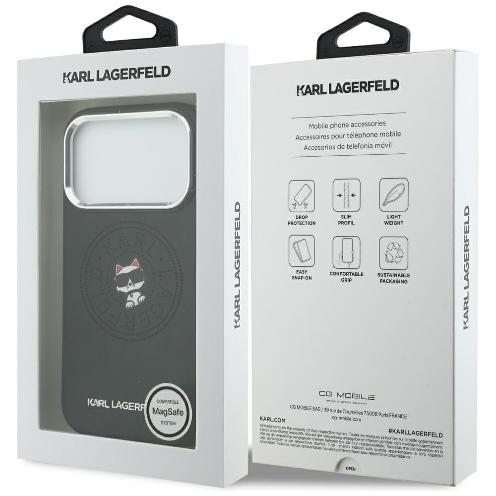 Dėklas Karl Lagerfeld Point & Choupette Sketch MagSafe skirtas iPhone 18 Pro Max / 17 Pro Max - Juodas -- iPhone 18 Pro...