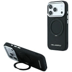 Dėklas Karl Lagerfeld Ring Stand 360 Saffiano Classic Logo MagSafe, skirtas iPhone 18 Pro Max / 17 Pro Max - juodas --...