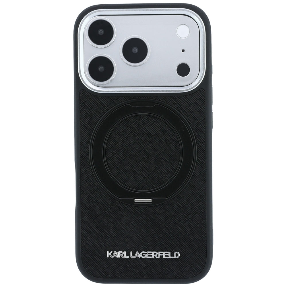 Dėklas Karl Lagerfeld Ring Stand 360 Saffiano Classic Logo MagSafe, skirtas iPhone 18 Pro Max / 17 Pro Max - juodas --...