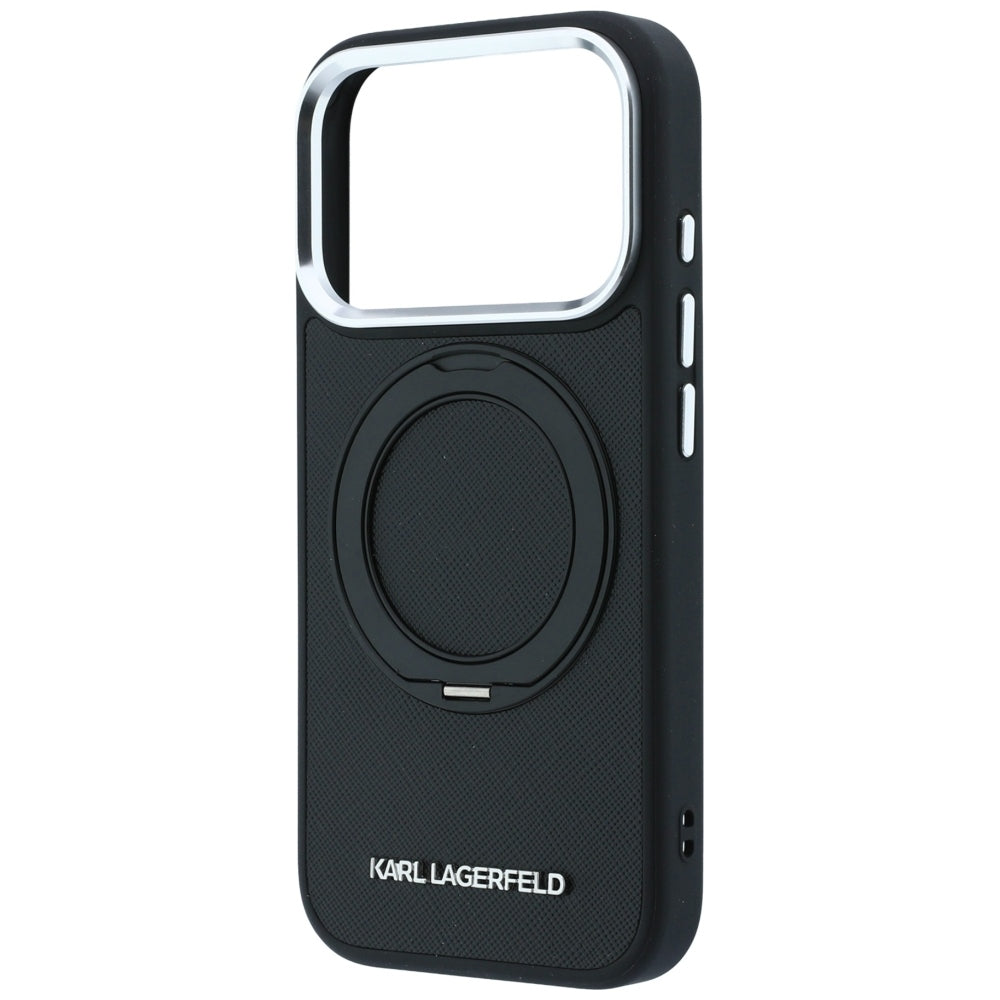 Dėklas Karl Lagerfeld Ring Stand 360 Saffiano Classic Logo MagSafe, skirtas iPhone 18 Pro Max / 17 Pro Max - juodas --...