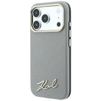 Dėklas Karl Lagerfeld Saffiano Small Script Metal Logo MagSafe skirtas iPhone 18 Pro / 17 Pro - Smėlinis -- iPhone 18 Pro...