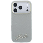 Dėklas Karl Lagerfeld Saffiano Small Script Metal Logo MagSafe skirtas iPhone 18 Pro / 17 Pro - Smėlinis -- iPhone 18 Pro...