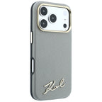Dėklas Karl Lagerfeld Saffiano Small Script Metal Logo MagSafe skirtas iPhone 18 Pro / 17 Pro - Smėlinis -- iPhone 18 Pro...