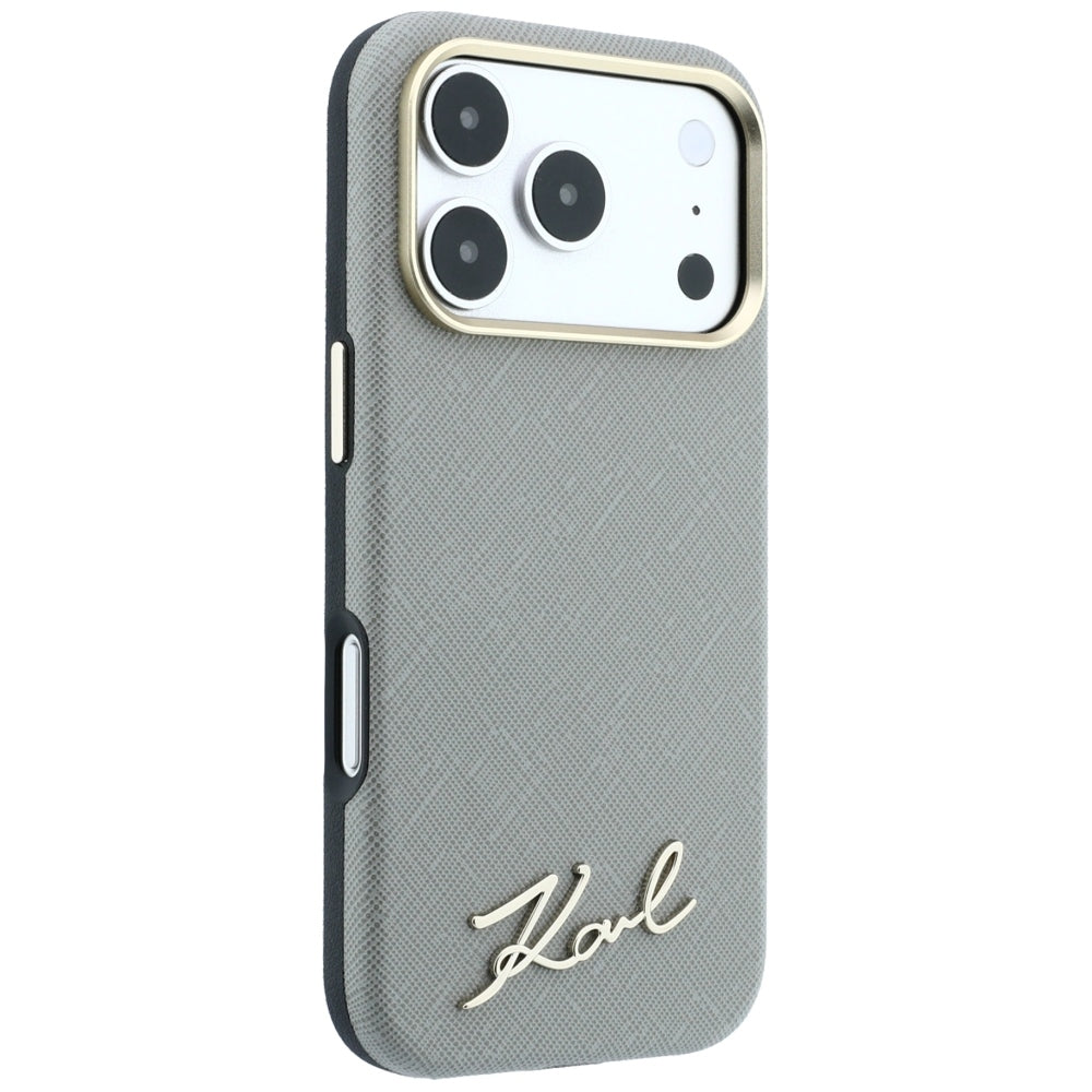 Dėklas Karl Lagerfeld Saffiano Small Script Metal Logo MagSafe skirtas iPhone 18 Pro / 17 Pro - Smėlinis -- iPhone 18 Pro...