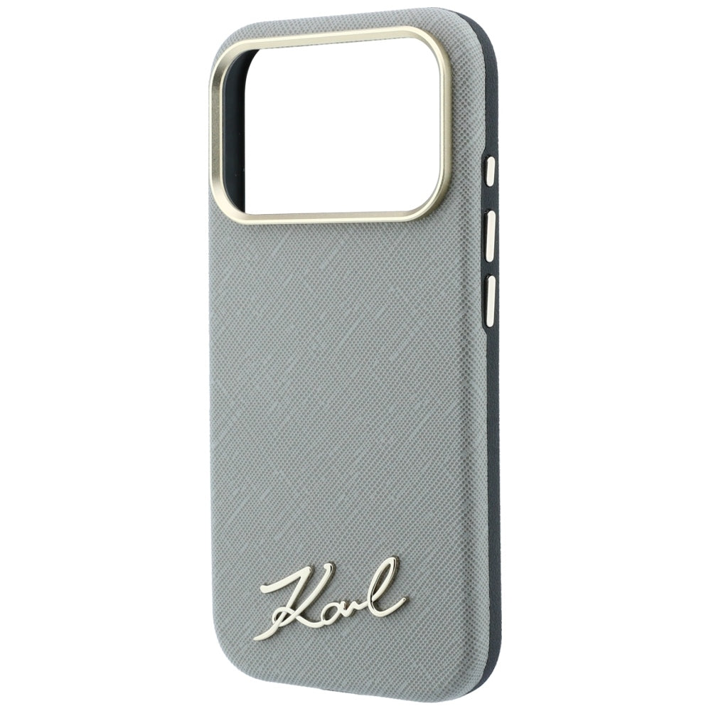 Dėklas Karl Lagerfeld Saffiano Small Script Metal Logo MagSafe skirtas iPhone 18 Pro / 17 Pro - Smėlinis -- iPhone 18 Pro...