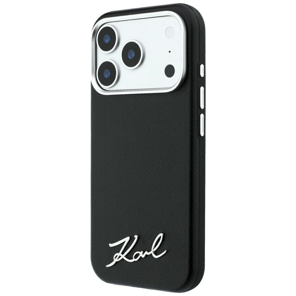 Dėklas Karl Lagerfeld Saffiano Small Script Metal Logo MagSafe skirtas iPhone 18 Pro / 17 Pro - Juodas -- iPhone 18 Pro /...