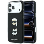 Dėklas Karl Lagerfeld Saffiano su Karl & Choupette Heads Pins & Logo, skirtas iPhone 18 Pro Max / 17 Pro Max - Juodas --...