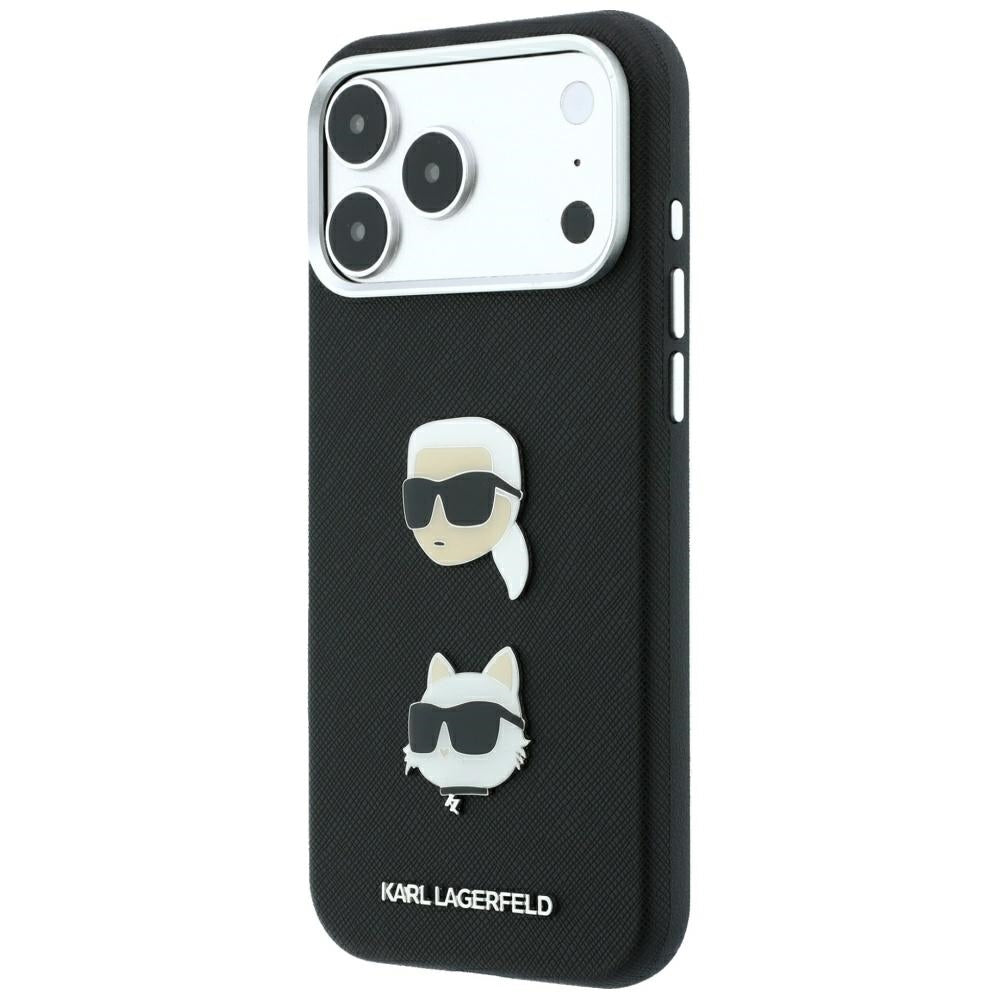 Dėklas Karl Lagerfeld Saffiano su Karl & Choupette Heads Pins & Logo, skirtas iPhone 18 Pro Max / 17 Pro Max - Juodas --...
