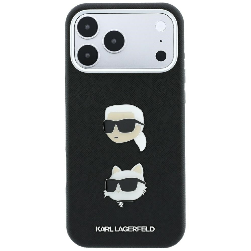 Dėklas Karl Lagerfeld Saffiano su Karl & Choupette Heads Pins & Logo, skirtas iPhone 18 Pro Max / 17 Pro Max - Juodas --...