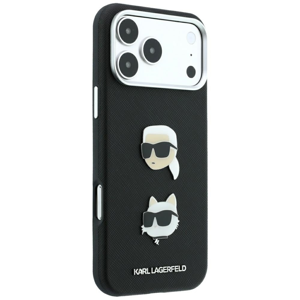 Dėklas Karl Lagerfeld Saffiano su Karl & Choupette Heads Pins & Logo, skirtas iPhone 18 Pro Max / 17 Pro Max - Juodas --...