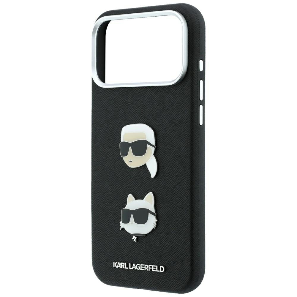 Dėklas Karl Lagerfeld Saffiano su Karl & Choupette Heads Pins & Logo, skirtas iPhone 18 Pro Max / 17 Pro Max - Juodas --...